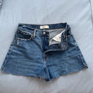 Abercrombie & Fitch Blue Jean Shorts High-Waisted Frayed Hem